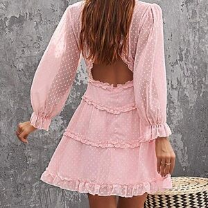 Shein Dusty Pink Swiss Dot Mini Dress Ruffles Large Spring